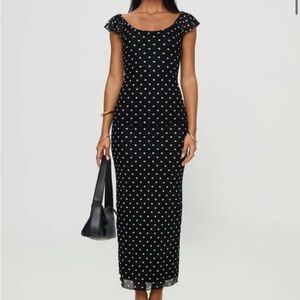 NWT Princess Polly Sandberg Maxi Dress Black Polka Dot